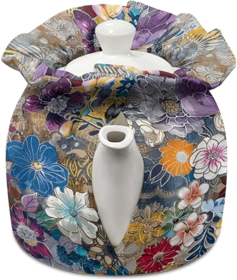 Flashideas Colorful Flowers Tea Cozy Kettle Dust Cover Large Tea Cosy Portable Easy to Clean Tea Pot Dust Cover Insulated Tea Cosy for Home Kitchen Office Holiday Party Decor - Image 2